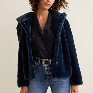 NWOT - Mango Hooded Faux-Fur Coat in Blue